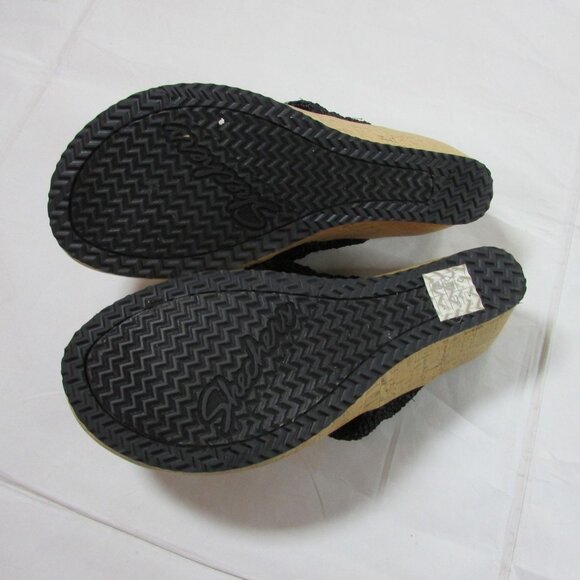 Skechers Women's 8 Beverlee Fancy Work Wedge Flip Flops Black 38557 - Picture 3 of 3